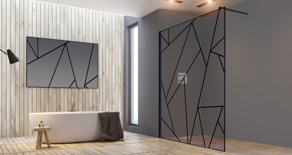 Salle de bain moderne bois et verre.