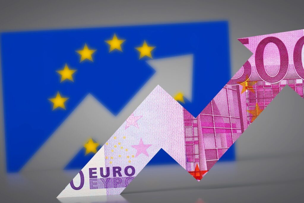 Graphique euro et drapeau européen hausse financière.